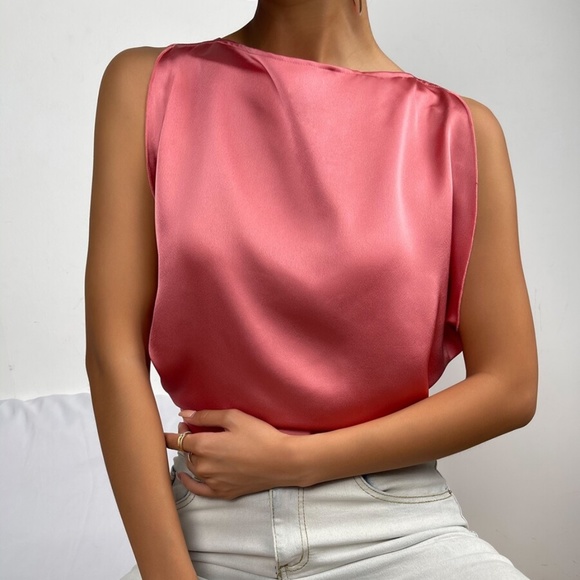 Boho silver Grey Cut out Back Satin Crop Top - Picture 10 of 12